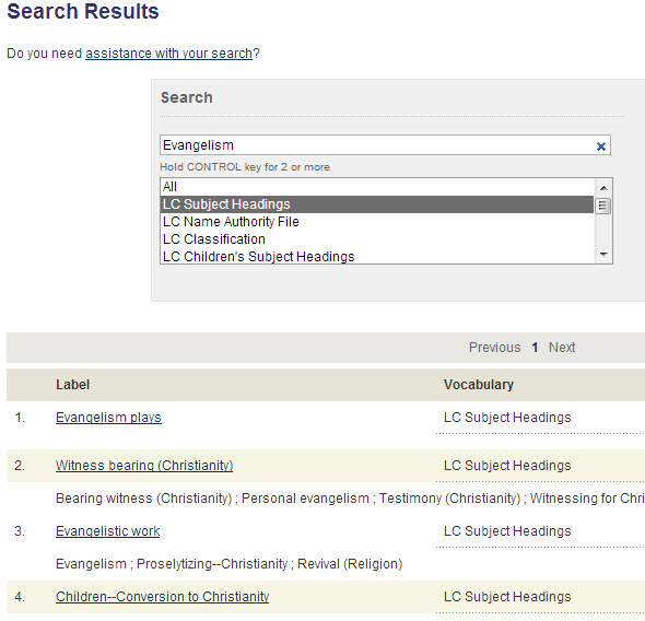 Library of Congress Subject Search Results